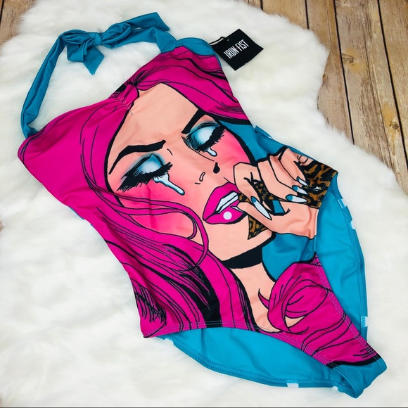 Iron Fist Other - Iron Fist Lezi Gore Halter Neck Swimsuit Blue Pink